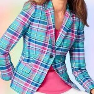 Talbots Quarter Sleeve Madras Linen Blend Double Button Blazer size 6